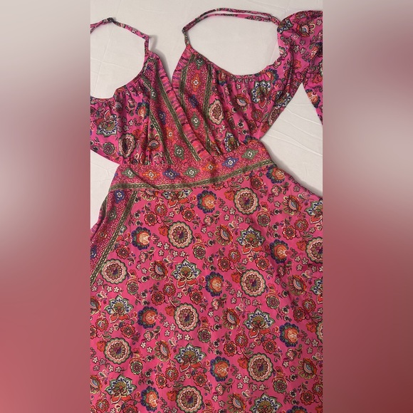 Kohinoor Pakastani Designer Open Back Pink & Gold Maxi Dress Size M Maximalist - Picture 5 of 12